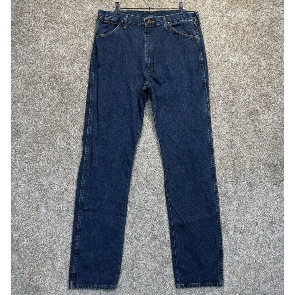 Wrangler Jeans Mens 35x36 Blue Cowboy Cut Original Fit Tapered Dark Wash Denim
